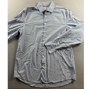 Collection by Michael Strahan Dress Shirt Mens 16.5 36/37 Blue Striped Fitted